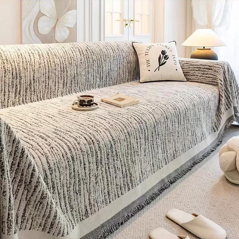 Cream Wind Sofa Blanket Towel Four Seasons Universal Chenille Non Slip Sofa Mat Anti Cat Scratch Integrated  Couch Cover Carpet