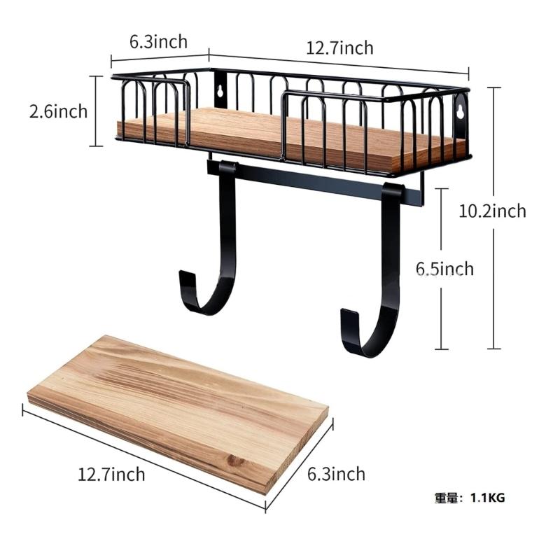 Space Saving Ironing Board Organize Wall Rack with Metal Frame & Wood Basket Laundry Room Ironing Equipment Holder