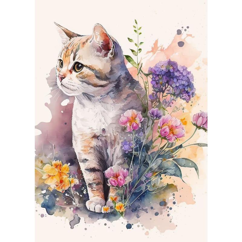 Retro Elegant Cute Watercolor Siamese English Short Cat Art Poster Oil Canvas Printed Mural Living Room Bedroom Home Decoration
