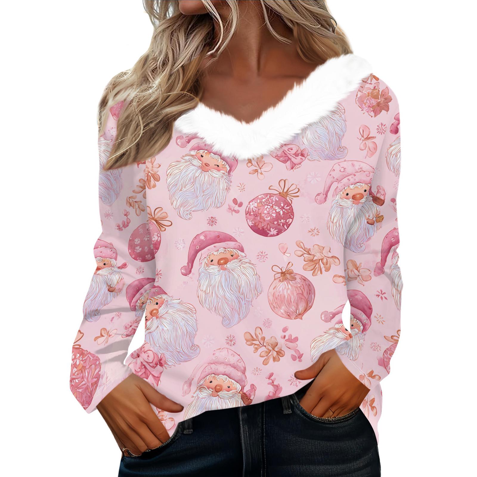 

Рубашки с длинным рукавом для женщин Милые топы Рождественские принты Футболки Блузки Повседневные топы больших размеров Базовые топы Пуловеры XXL