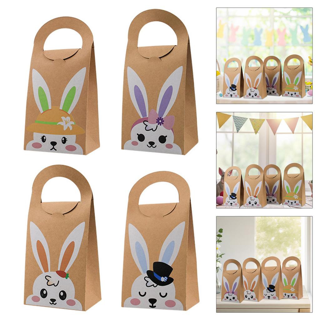 Pack of 10 Easters Sturdy Paper Gifts Bags with Rabbit Designs Portable for Party Supplies and Holiday Decorations