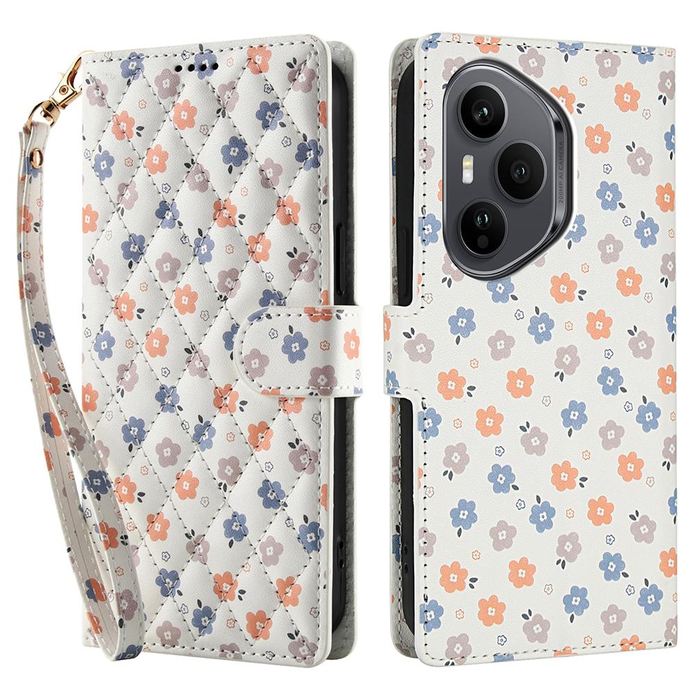 Für Honor 400 Pro 5G (Global) Brieftasche Hülle Rhombisches Blumendesign Leder Klapphandyhülle mit Riemen