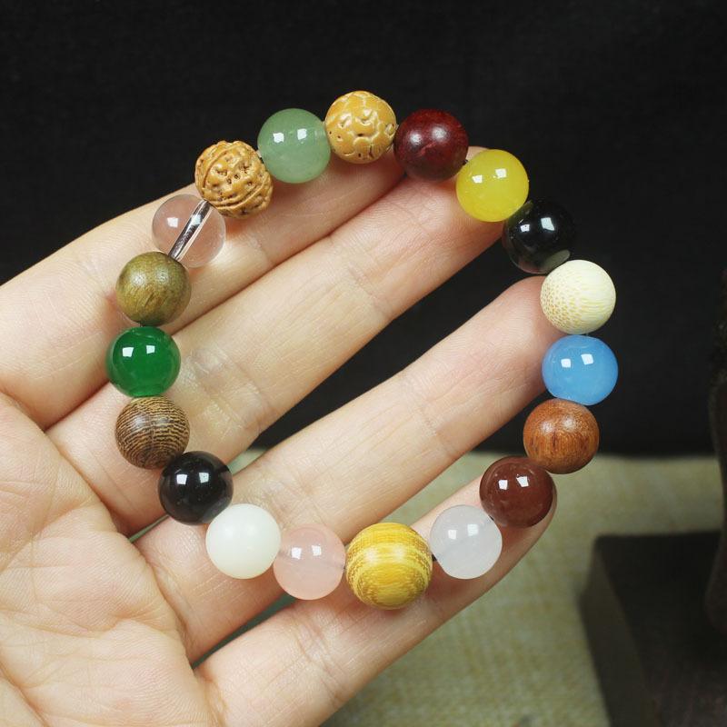Traditional Chinese 18 Bodhi Seeds Mala Bracelet, Lingyin Style Multi-Treasure Prayer Beads for Couples