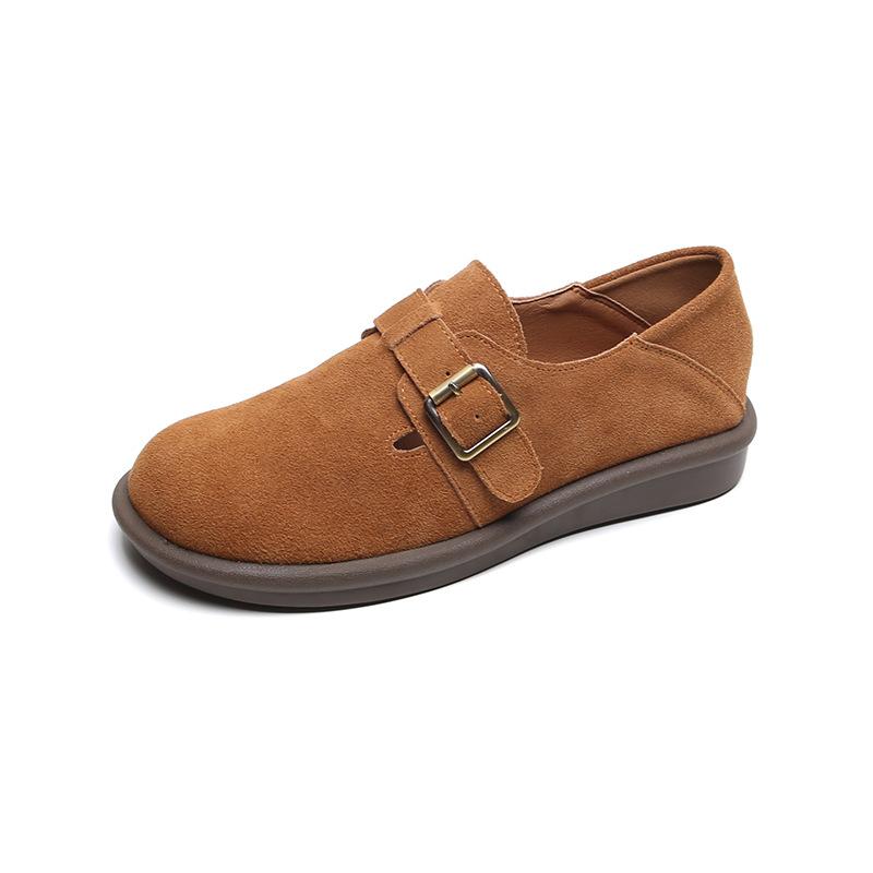 Frosted cowhide soft sole women's round head single shoes one pedal shoes women's flat sole