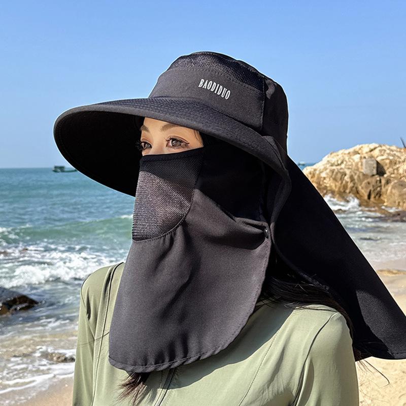 8458 Spring and summer fashion sunscreen hat big brim shawl face covering fisherman hat with ponytail hole sun hat children