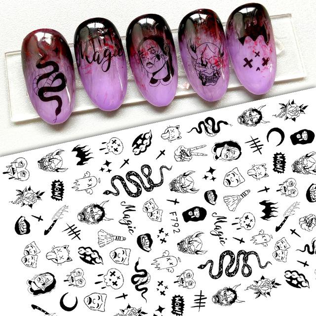 Autocollants pour ongles de noël, pingouin, père noël, élan, arbre, cerf, ours, curseur de dessin animé, flocons de neige blancs, décalcomanies, décorations pour Nail Art