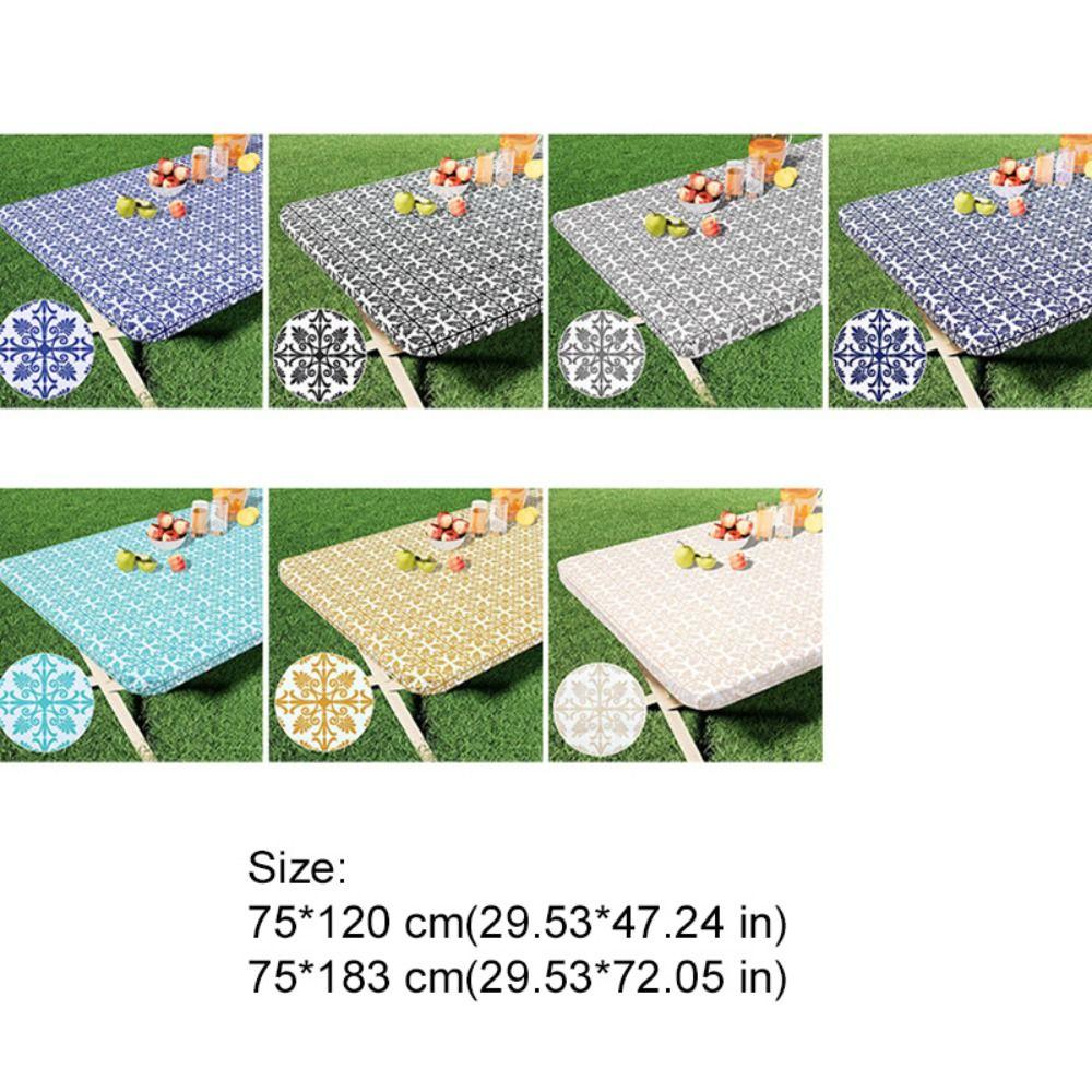 Waterproof Baroque Print Elastic Fitted Tablecloth Rectangular Outdoor Fold Table Cover  Picnic