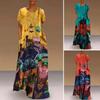 Summer Women's Wear: Short-sleeved Long Dress, Printed Casual Dress