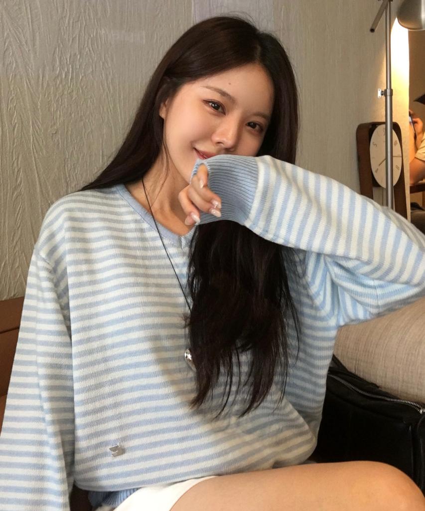 CGP (Women) V-Neck Striped Knit_Sky Blue