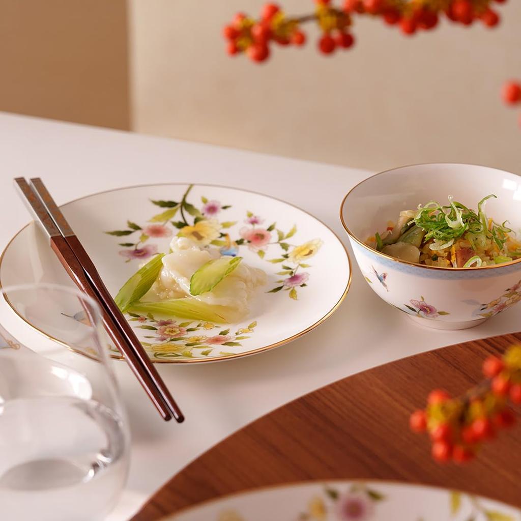 NARUMI Ramage Plate Set, 19cm, White, Floral Print, Cute and Stylish Pair of Plates, Gift Boxed, 52468-23400
