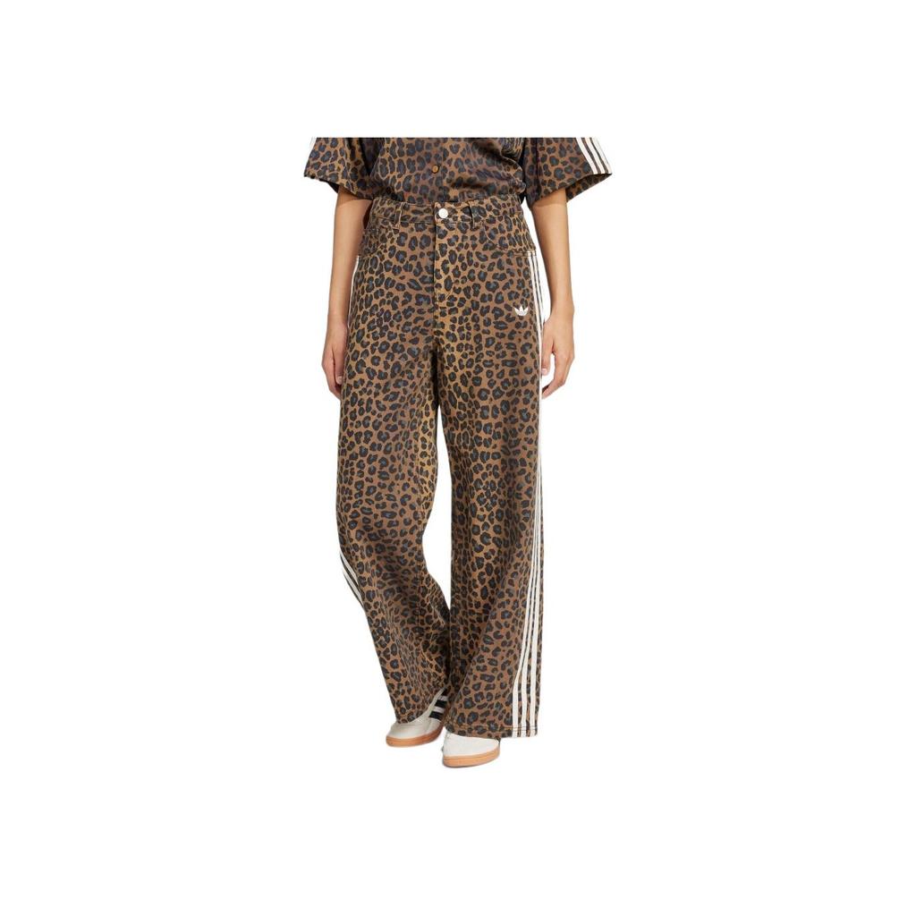 adidas Originals Serie Sportiva Classica Logo del Marchio Stampa Leopardo Pantaloni Casual Larghi Comodi Donna Pantaloni Neri Rock-Layer-Bronze KA2680