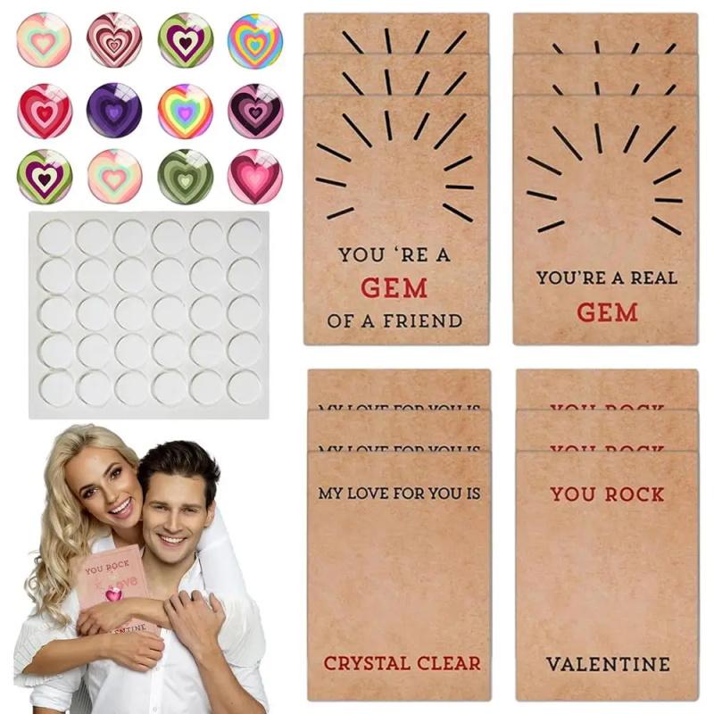 Valentines Day Gift for Kids 12 Pack Valentines Cards Heart-Shape Crystals Valentine Gift Boys Girls Toddlers School Party Favor
