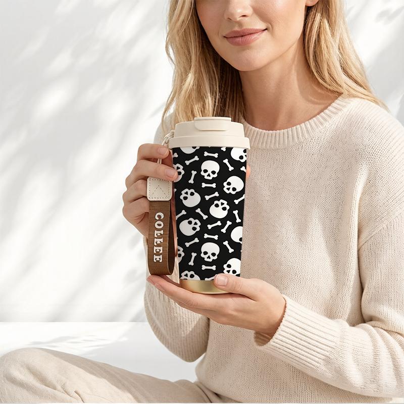 Coffee Mug 532ml Skull Element Lanyard Insulated Cup Stainless Insulated Cup Beach Cup Gift Cup Hot Cold Cup Coffee Mug 532ml