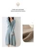 Women's Extra-Long V-Neck 100% Wool Knitted Dress with Thickened Waist-Cinching Skirt - Autumn/Winter Collection