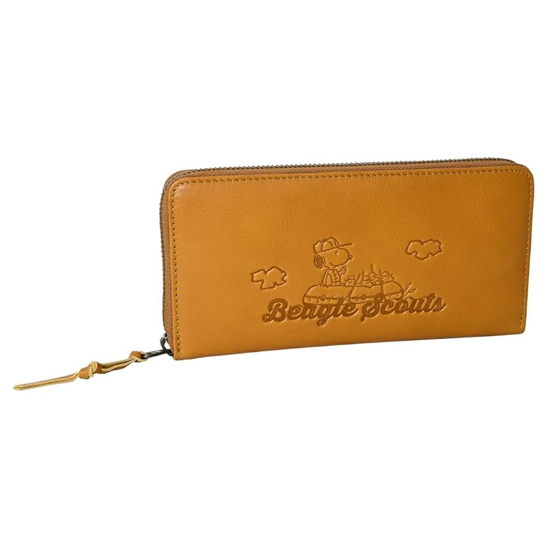 

[Peanuts] 73066 snoopy genuine leather long wallet Round zipper closure beagle scout ladies camel