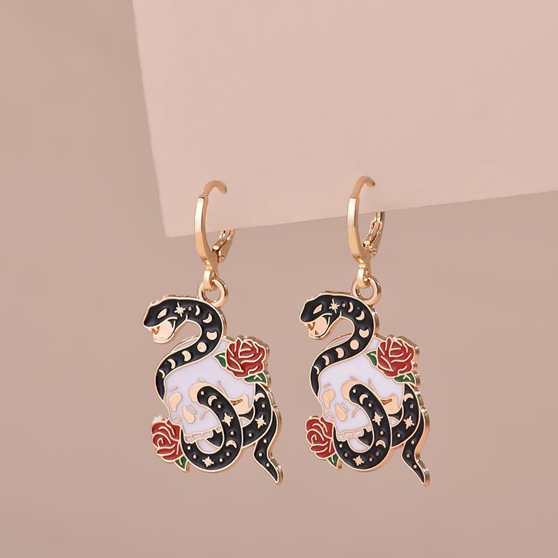 Colorful Aesthetic Animal Cat Rabbit Koi Dragon Earrings For Women Girls Enameled Delicate Gold Color Hoop Earrings Jewelry Gift