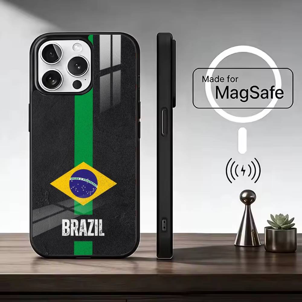 Brazil F-Flag Football Support  For Magsafe Phone Case for iPhone 17 16 15 14 13 12 11 Series Wireless Charging