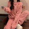 Women's Plus Size Coral Fleece Pajama Set - Plush, Thickened, Warm Lambswool for Autumn/Winter; Wearable Outdoors