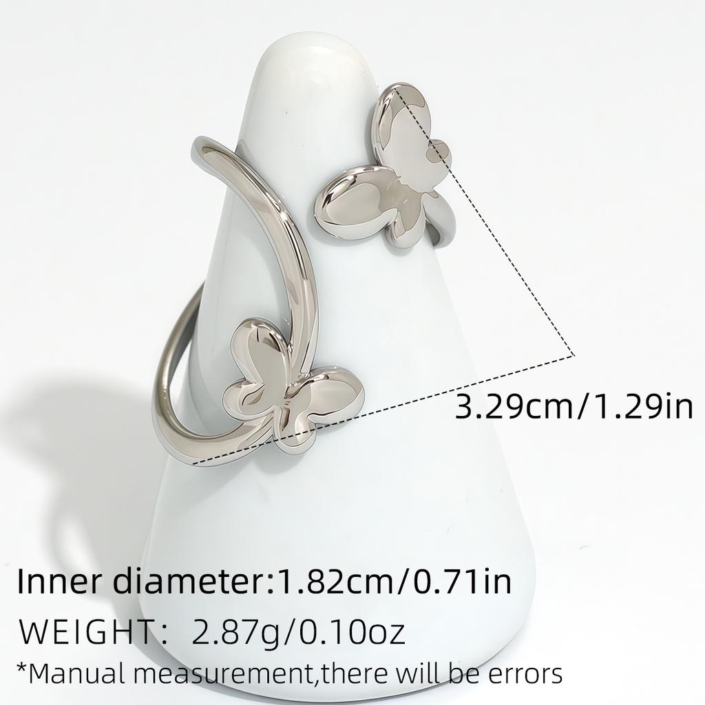 Exquisite Stainless Steel Butterfly Rings Women Irregular Open Rings Simple No Fade Party Holiday Daily Wear Jewelry Accessories