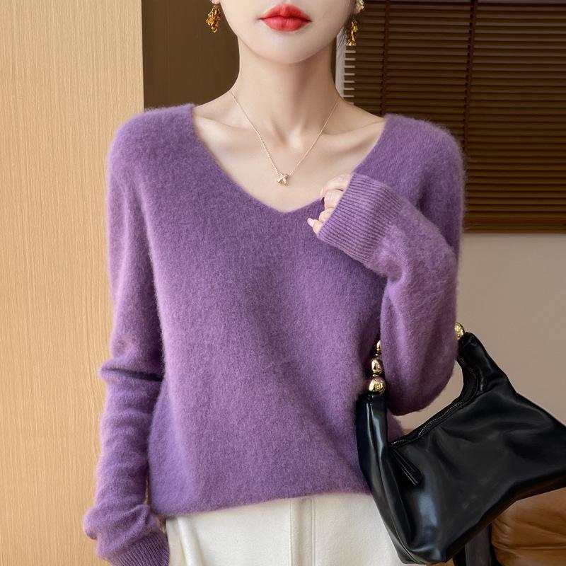 

Women s 100% Wool V-Neck Sweater - Soft, Slimming Knitted Top XXL