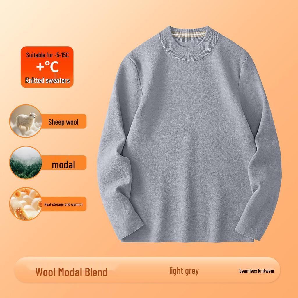 Men's 450G Seamless Half-High Collar Wool Sweater - Thickened Warm Knit Base Layer for Autumn/Winter