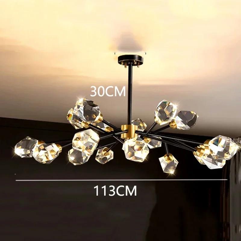 Nordic All-copper Molecular Long Crystal Chandelier Light Luxury Creative Post-modern Atmosphere Living Room LED Pendant Lights