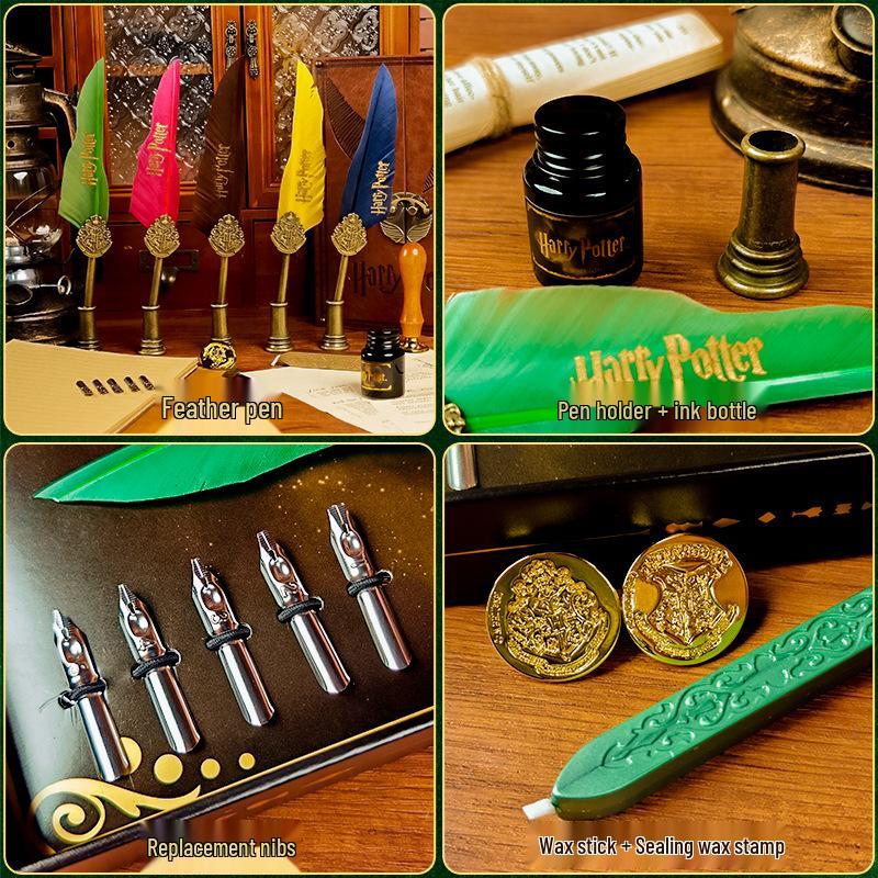 Warner Bros. Set Pană cu Pene cu Stropi Aurii Harry Potter & Sigiliu Retro cu Ceară