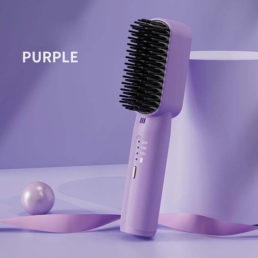 

Cordless Hair Straightener Brush Hot Air Brush Negative Ions Do Not Hurt Hair Portable Electric Hair Brush USB Charge фиолетовый