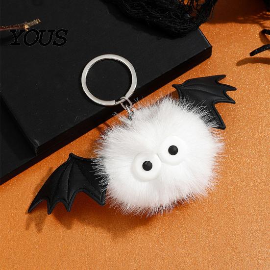 Funny Bag Decoration Halloween Bat Plush Keychain, Cute Devil Furry Pendant for Stylish Animal Print Keys, Vintage Silver Alloy Key Ring, Spooky Party