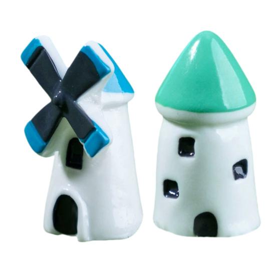 2 Pcs Mini Windmill Lighthouse Figurine Tiny Lighthouse Resin Model for Micro Landscape DIY Dollhouse Accessories Bonsai Planter Pots Crafts