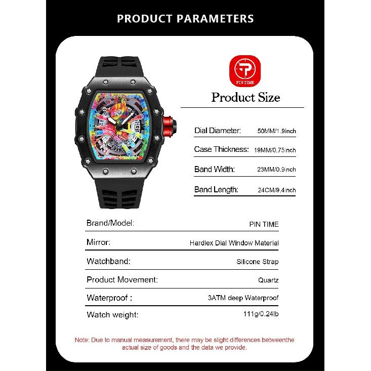 Luxury Watch Men Wrist Watches Tonneau Multifunction Graffiti Dial Auto Date Waterproof Sports Casual Clock Men Quartz Watches