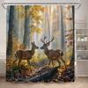 Autumn Forest Elk Shower Curtain Rustic Red Maple Trees Waterfall Wild Animals Fall Landscape Bath Curtains Home Bathroom Decor