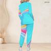 Women Plus Size V Neck Long Sleeve Printed Pocket Turquoise Scrub Set Two Piece Nursing Uniform