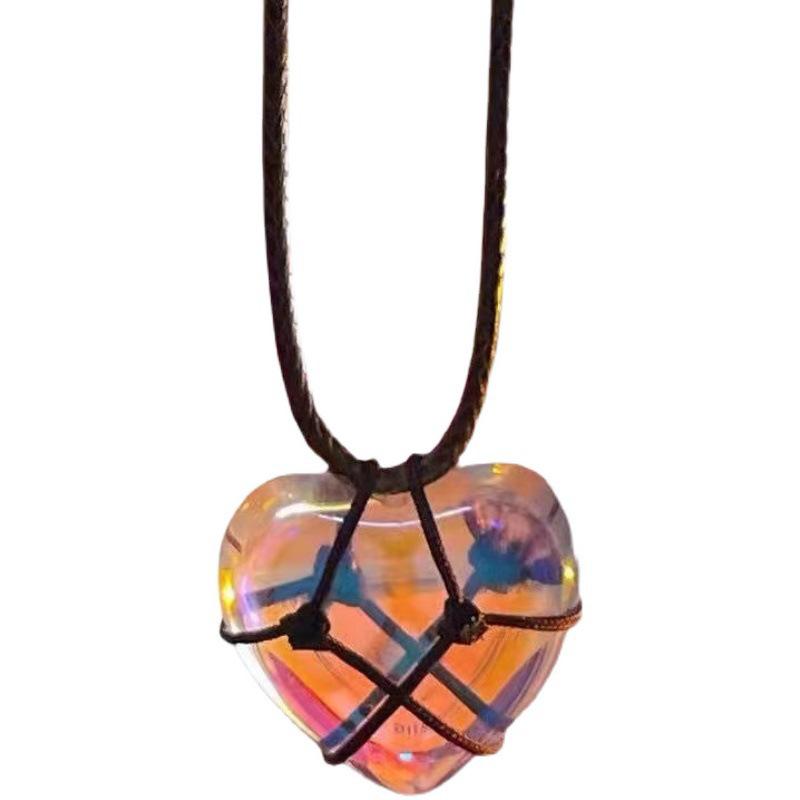 Colorful Cartoon Barbie Heart Crystal Necklace - Princess Diamond Castle Best Friend Jewelry Gift