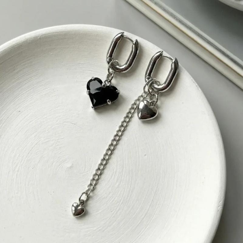 Fashion Tassel Zircon Heart Asymmetric Long Earrings