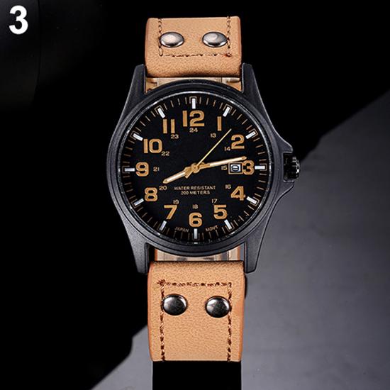 Orologio militare al quarzo sportivo con cinturino in pelle, datario, vintage, classico, da uomo