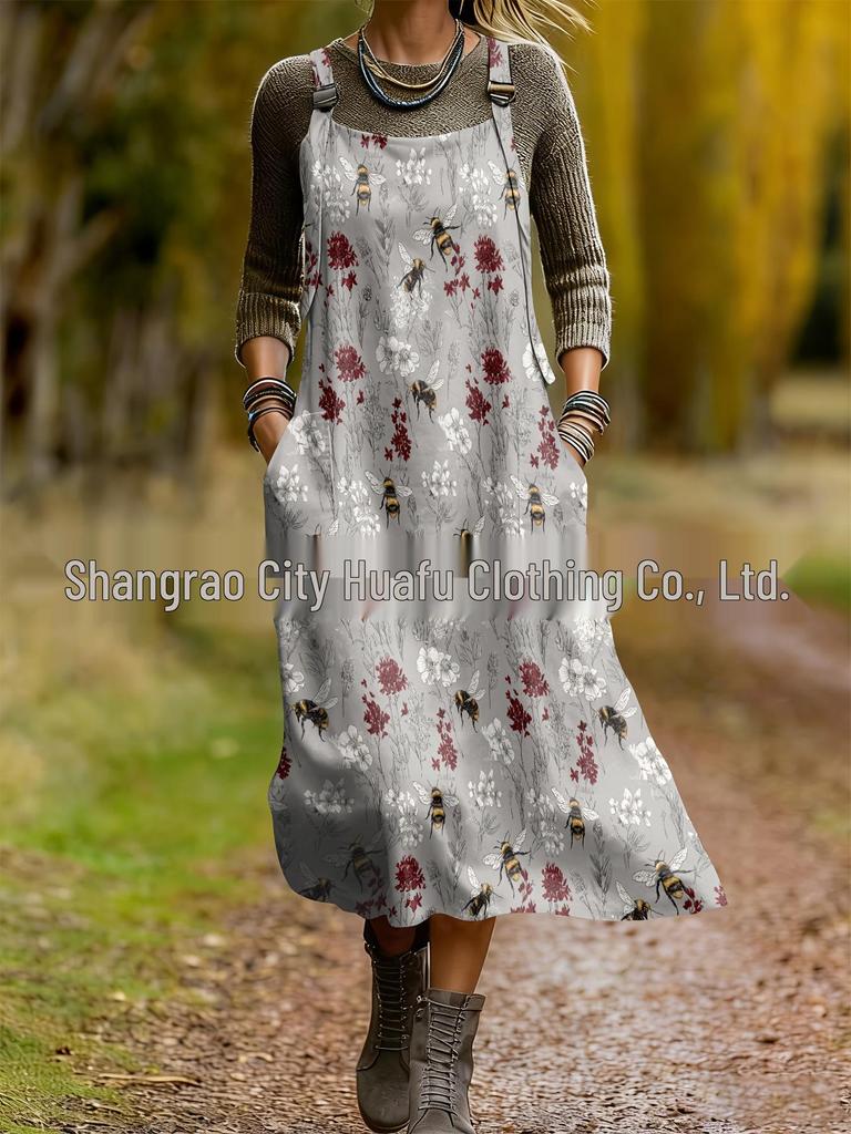 2026 Spring Women's Retro Ethnic 3D Print Dress