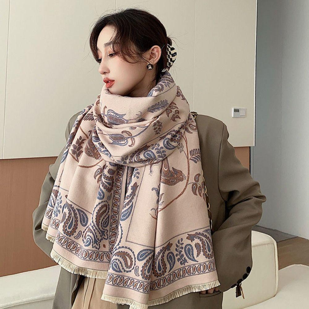 Imitation Cashmere Printed Scarf Bird Large Shawl Simple Cashmere Tassel Scarves  Male