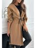 Women's Casual Lace-up Hooded Lapel Coat - Long Sleeve Autumn/Winter 2026 Collection