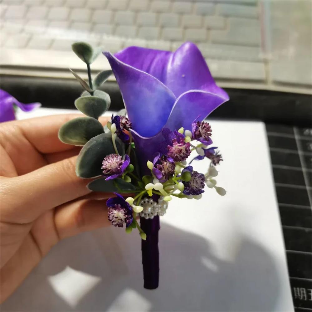YO CHO Wedding Corsages Flower Groom Boutonniere Purple Silk Rose Man Brooches Wedding Bridesmaids Bracelet Wrist Corsage Flower