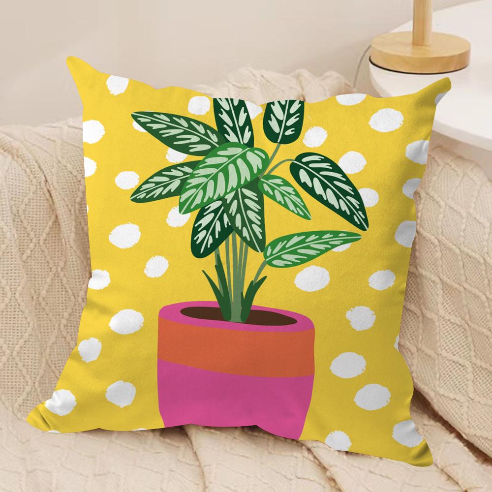 Botanical House Cushion Cover Soft Plush Fabric DoubleSided Printed Sofa Cushion Cover for All Seasons Home Decor Gift