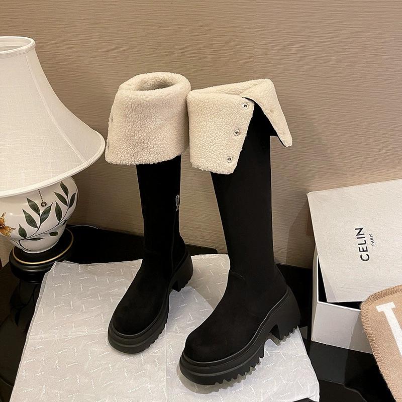Over-knee boots retro two-wear leather boots autumn and winter new velvet thickened western boots tall knight boots