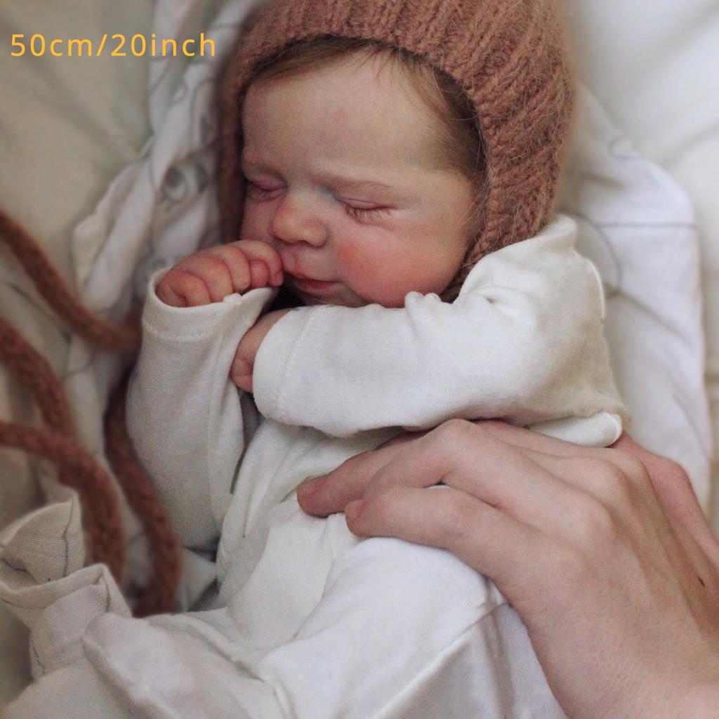 BZDOLL 3D-paint Skin with Visible Veins 48cm 19inch Soft Touch Vinyl Asleep Reborn Baby Doll Toy for Girl Lifelike Kid Birthday Gift