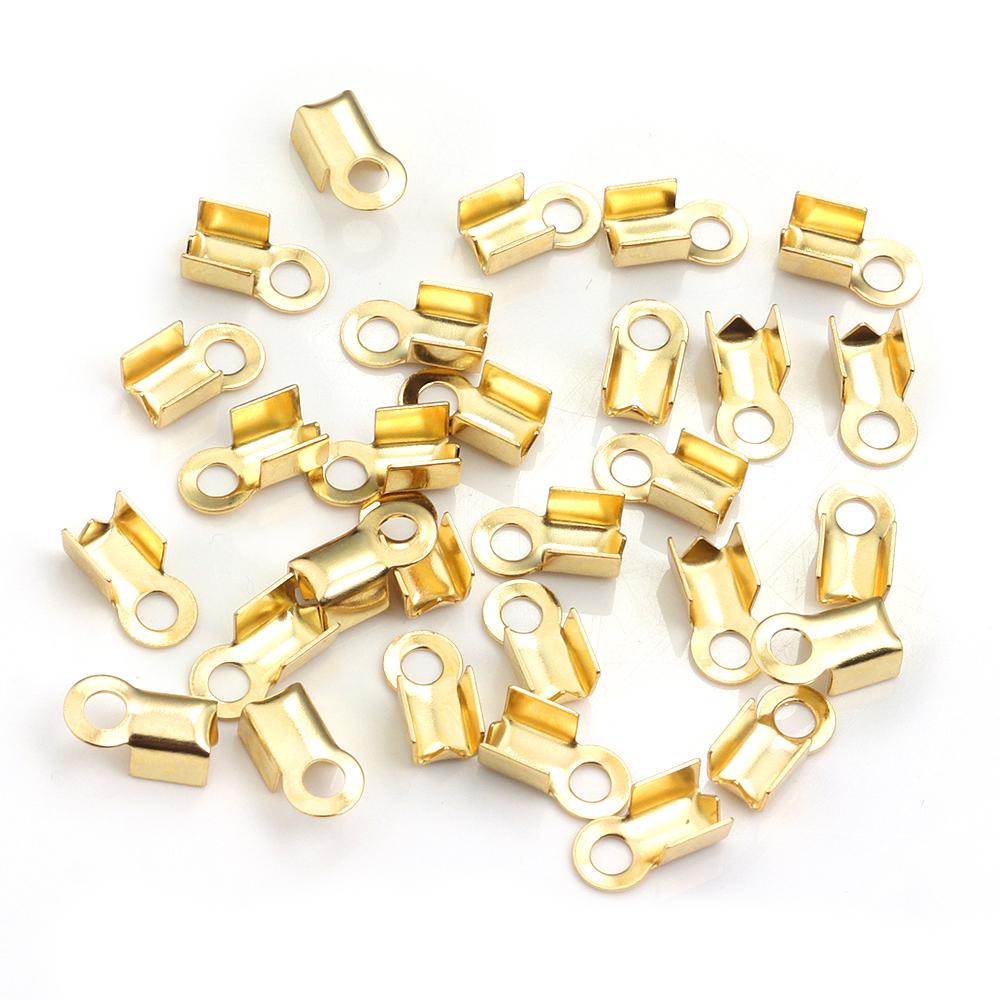 30-60pcs Stainless Steel Cove Clasps Cord End Caps String Ribbon Leather Clip Tip Fold Crimp Bead Connectors For Jewelry Making