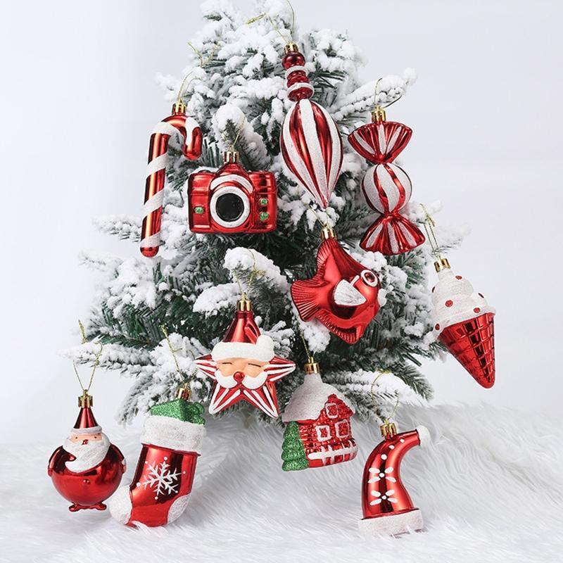 2Pcs Hanging Ornament Plastic Pendant Decoration Crafts Embellishments for Window Door Wall Christmas Tree Home Holiday