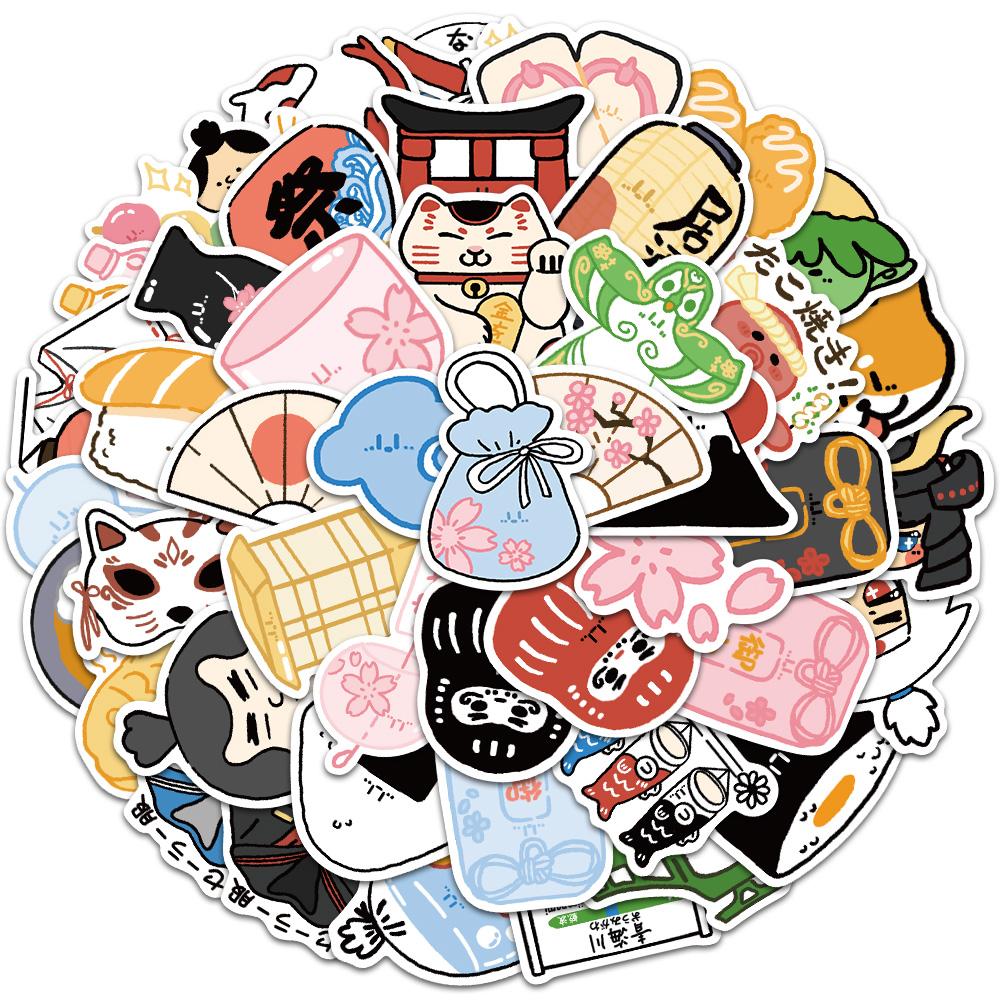 50Pcs Anime Cute Cartoon Japanese Fortune Cat Kawaii Objects Stickers Diy Scrapbook Laptop Motorcycle Decal Graffiti Sticker