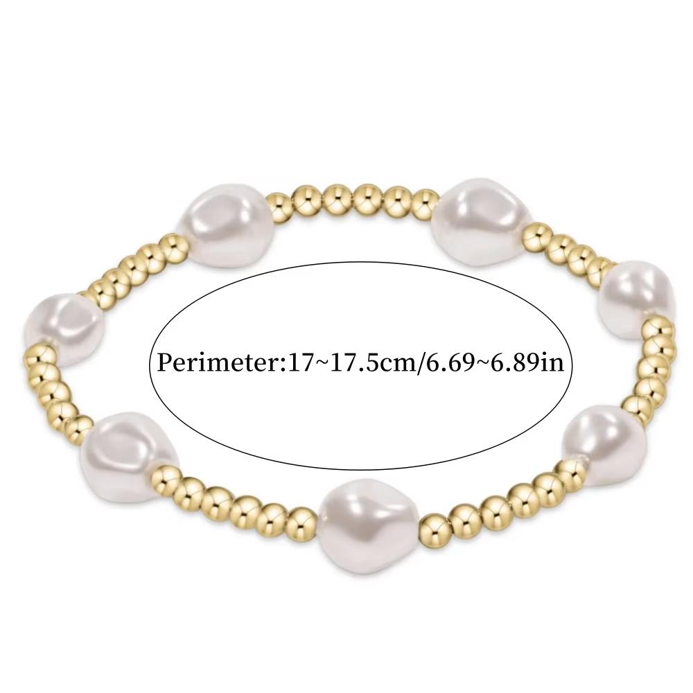 

Vlen Shell Pearl Bracelet With 18K Gold Plated Beads Stack Jewelry Dainty Bridal Beach Handmade Beaded Bracelets for Women Gift