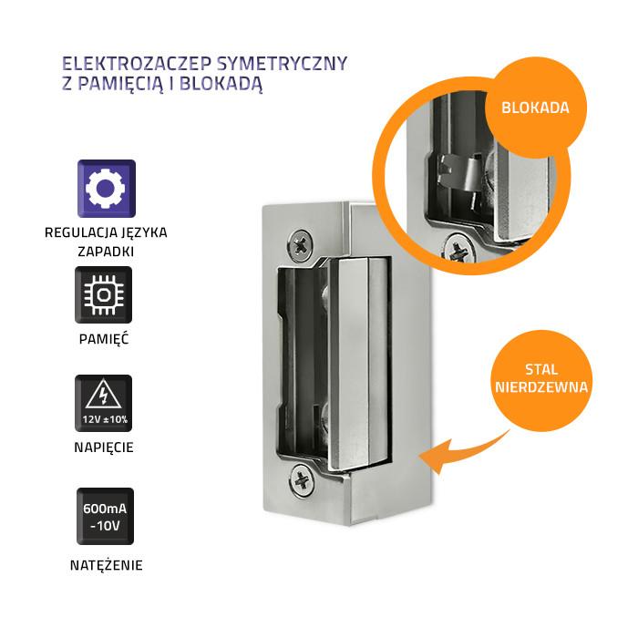 Qoltec Symmetrical Electric Strike with Memory and Lock | 12V | Stainless Steel