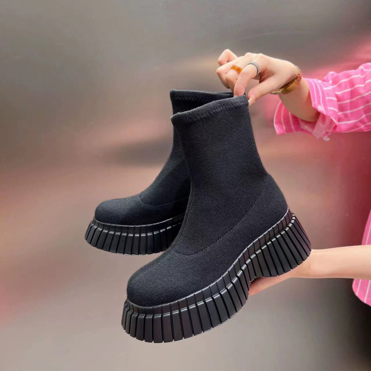 Мода 2024 Осень Зима Новые Носки Обувь Женская На толстой подошве Повседневные Сетчатые — фото 2