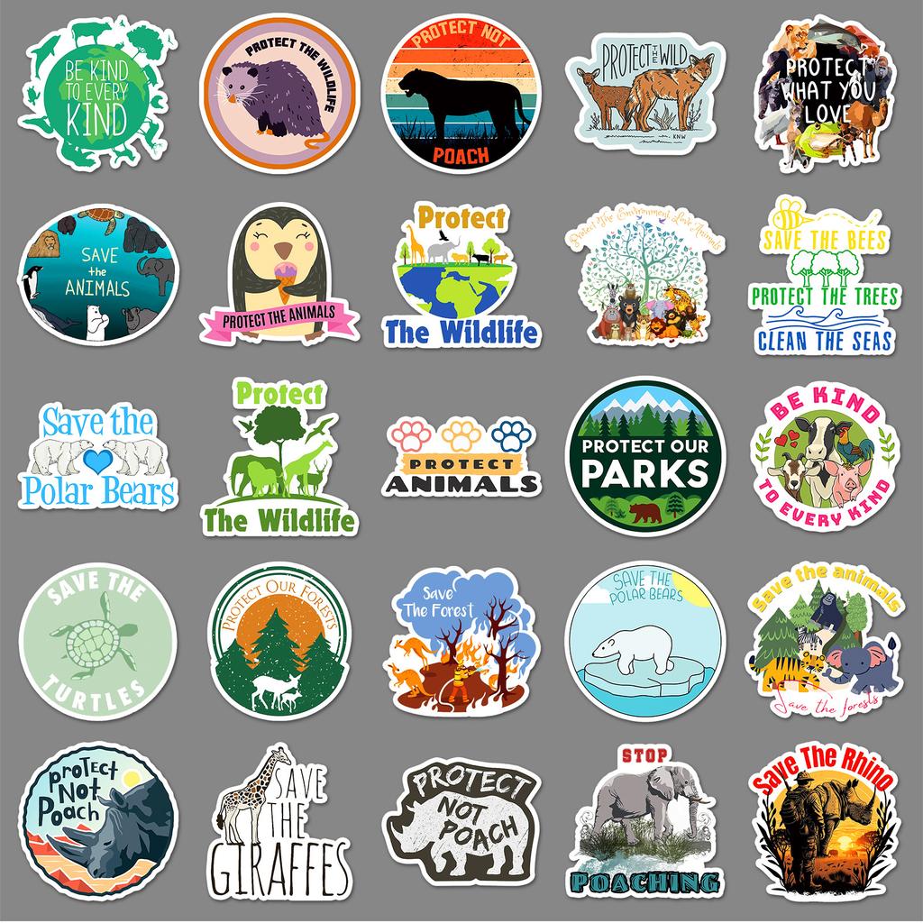50 Pieces of Protected Wild Animals Graffiti Stickers Personalized Logo Slogans Decorative Mobile Phone Case Suitcase Stickers